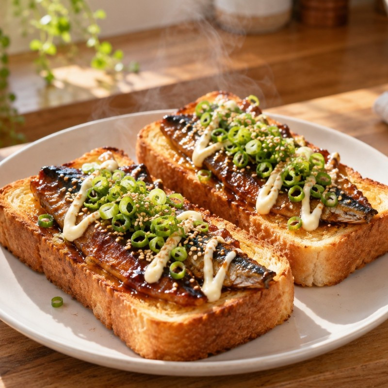 トースターで5分。さんまかば焼き缶の甘辛マヨトーストの完成写真