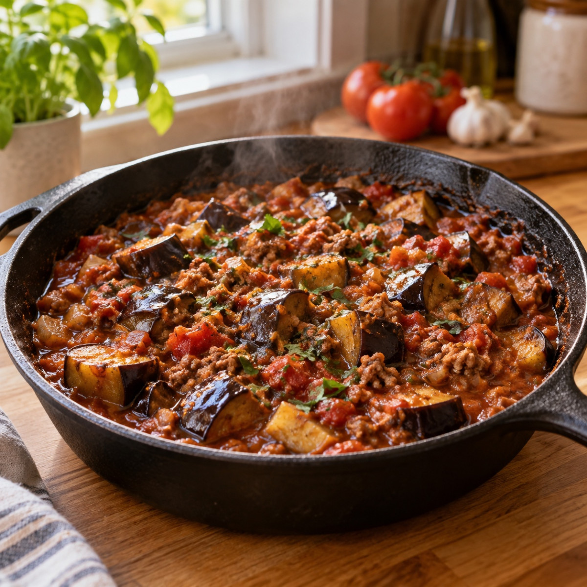 フライパン1つで20分。なすとひき肉の南フランス風トマト煮の作り方ステップ6