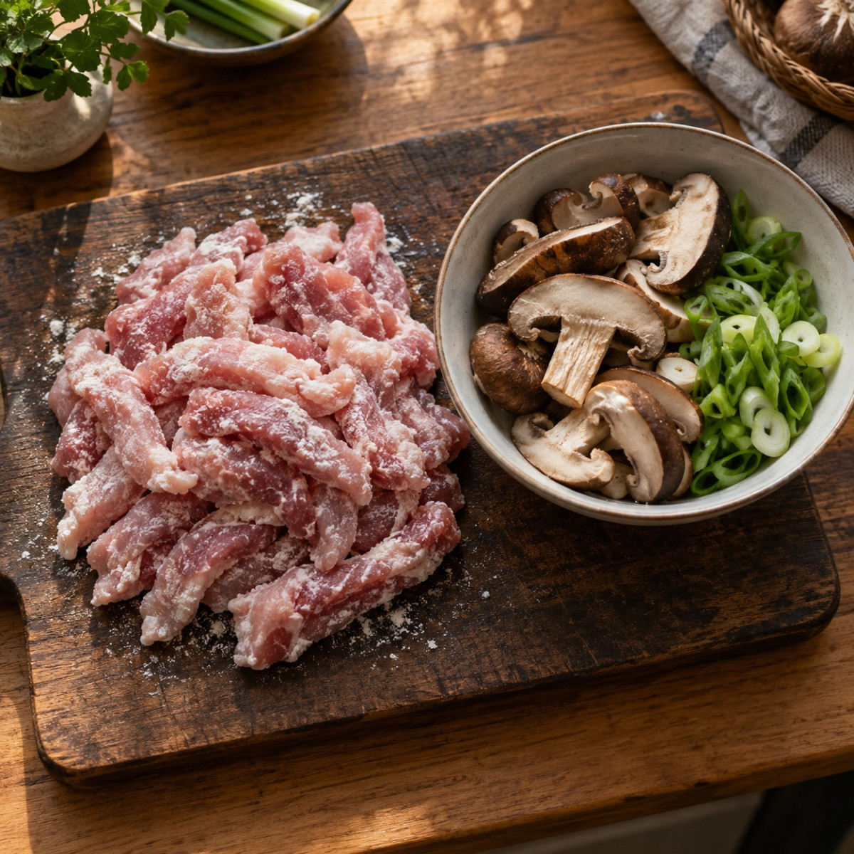 にんにく生姜が効く。きのこと豚こまの中華うま塩炒めの作り方ステップ1