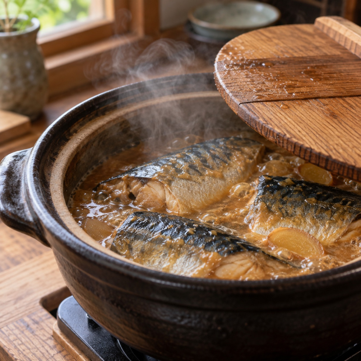 霜降りで臭み消し。鯖ときのこの20分みそ煮の作り方ステップ4