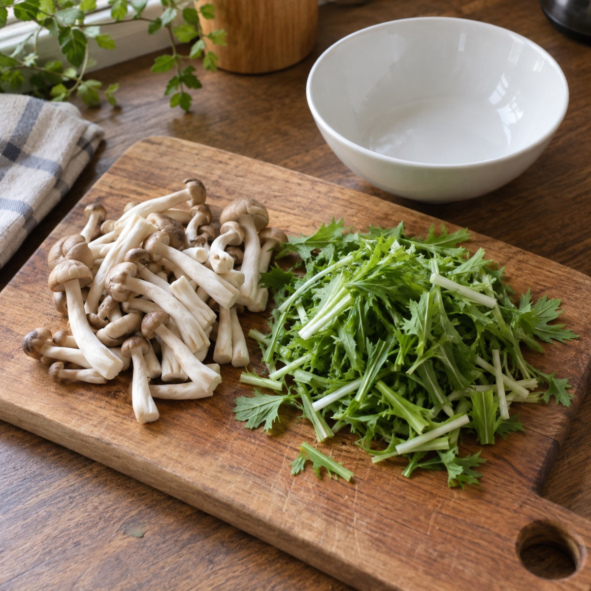 包丁いらず10分。しめじと水菜の柚子こしょうサラダの作り方ステップ1
