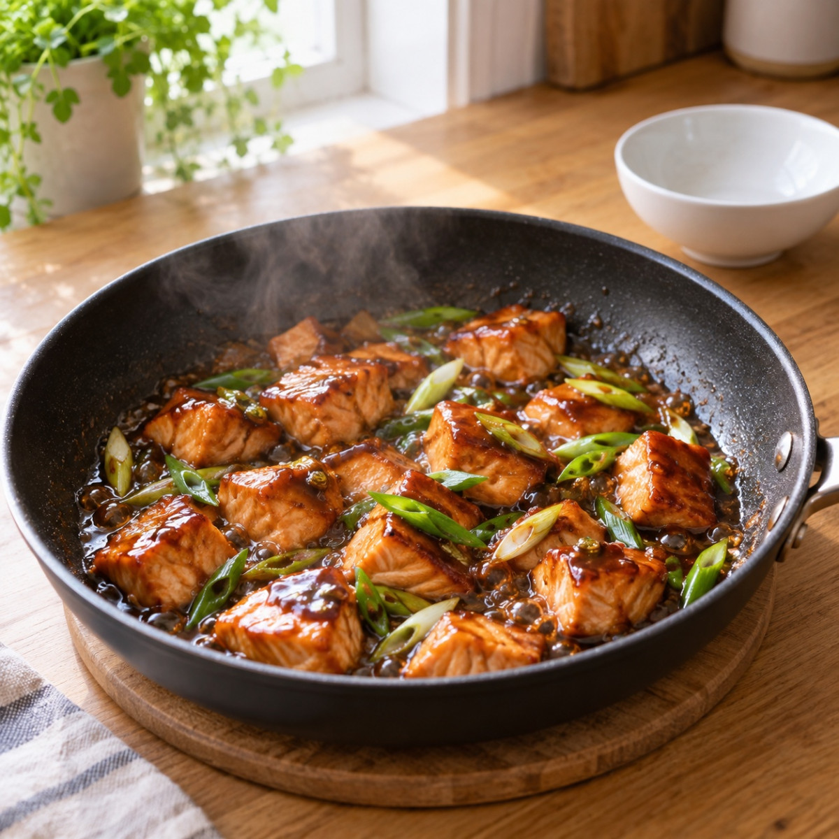 フライパン1つ15分。秋鮭と長ねぎのしょうが照り焼きの作り方ステップ5