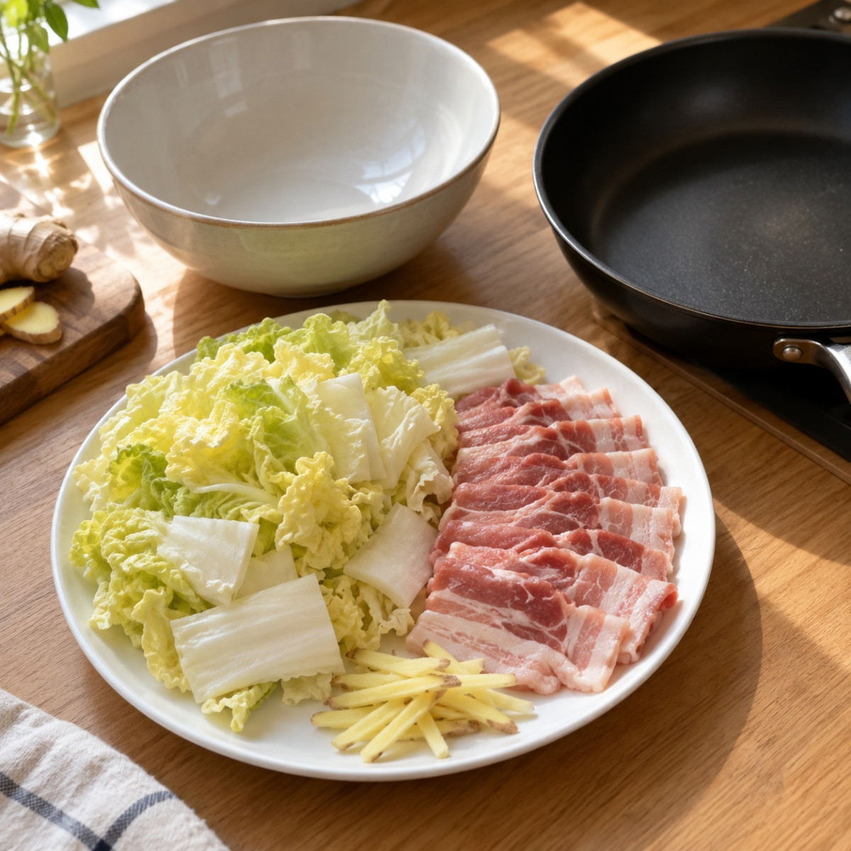 フライパン1つ15分。白菜と豚バラのとろみ中華煮の作り方ステップ1