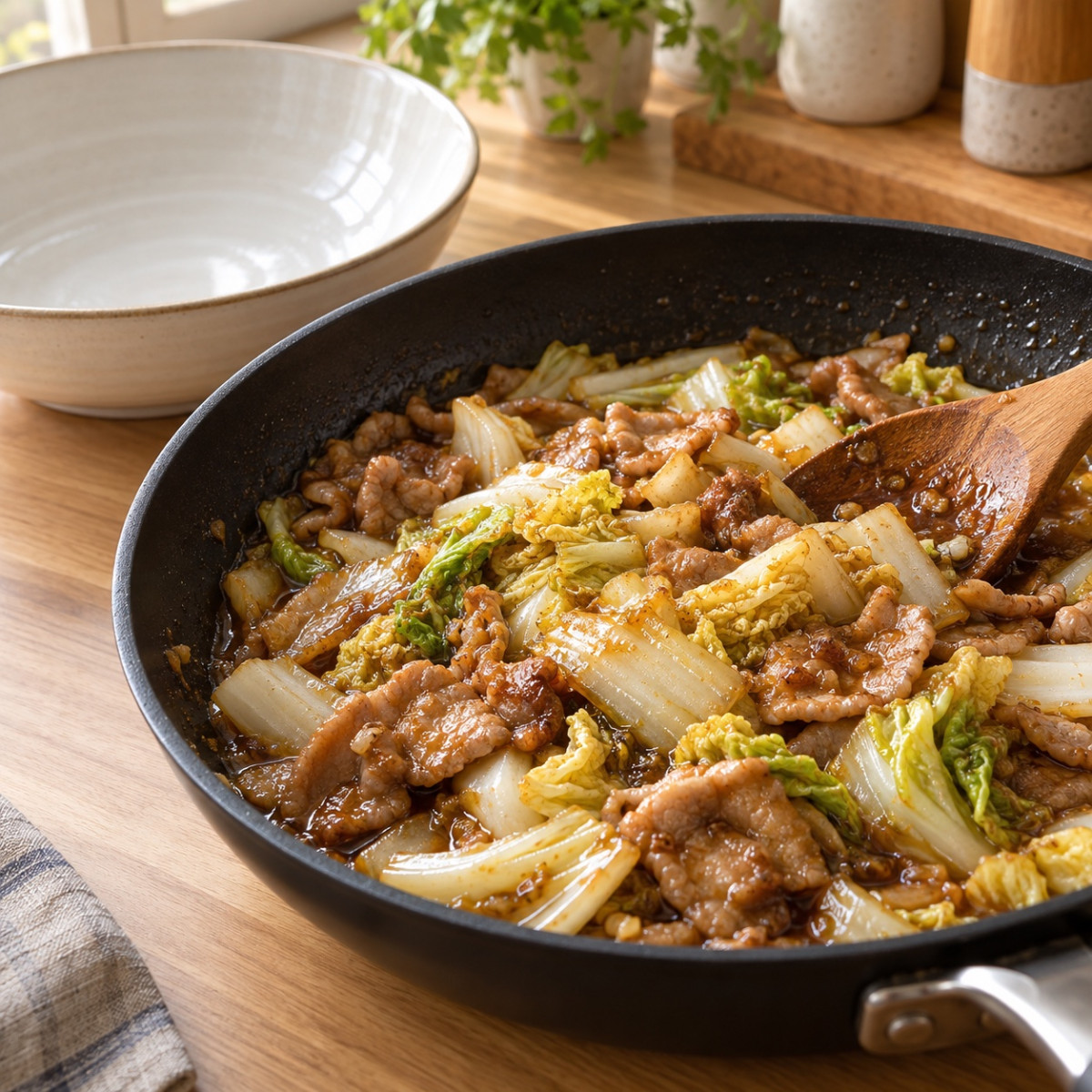 フライパン1つ15分。白菜と豚バラのとろみ中華煮の作り方ステップ5
