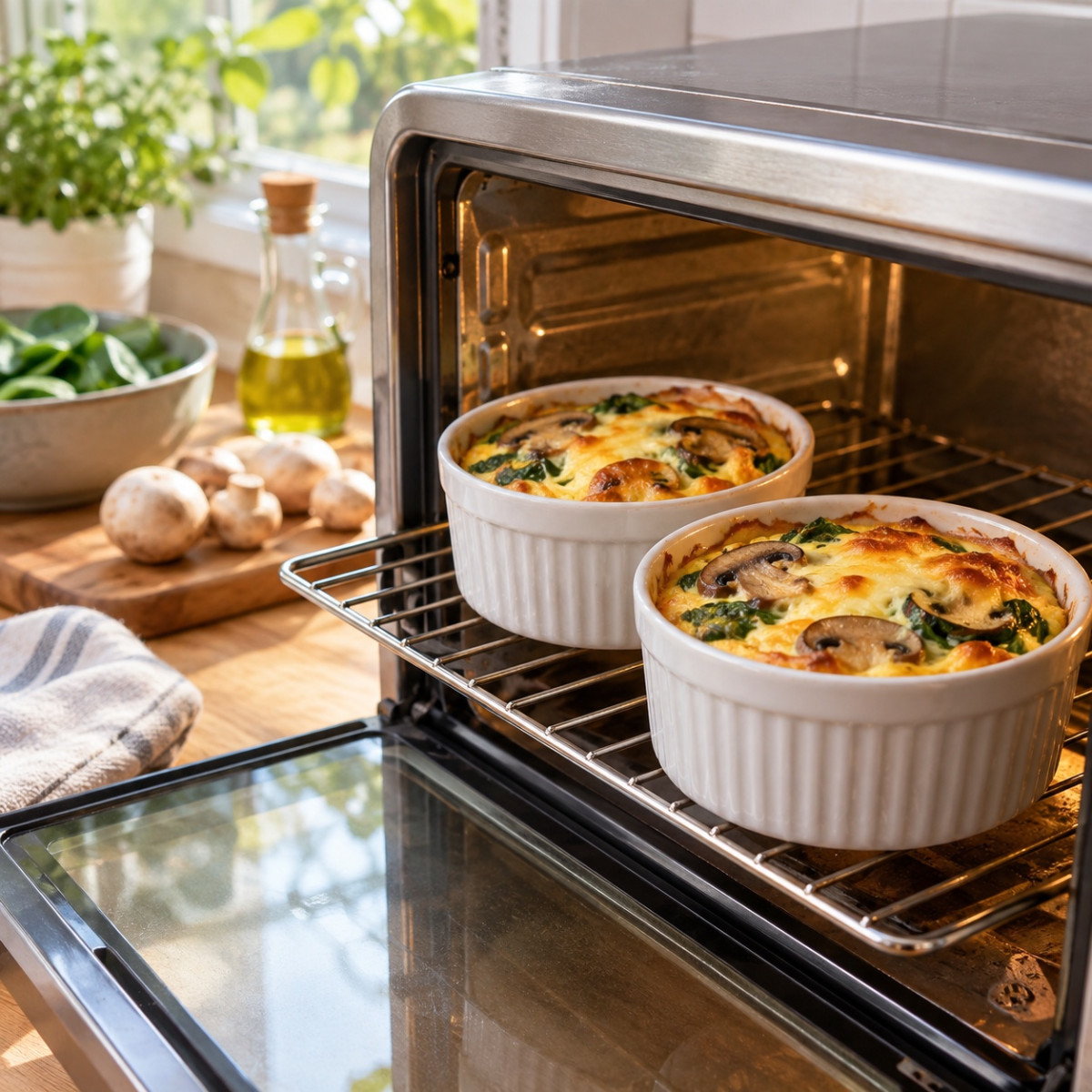 トースター8分。きのことほうれん草の卵ココット焼きの作り方ステップ4