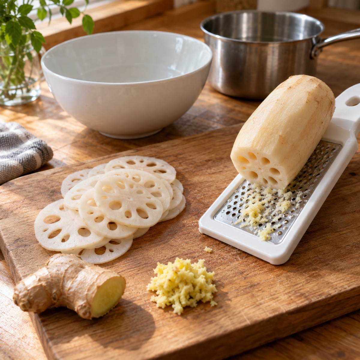 鍋で10分。れんこんと鶏だんごのしょうが風味スープの作り方ステップ1