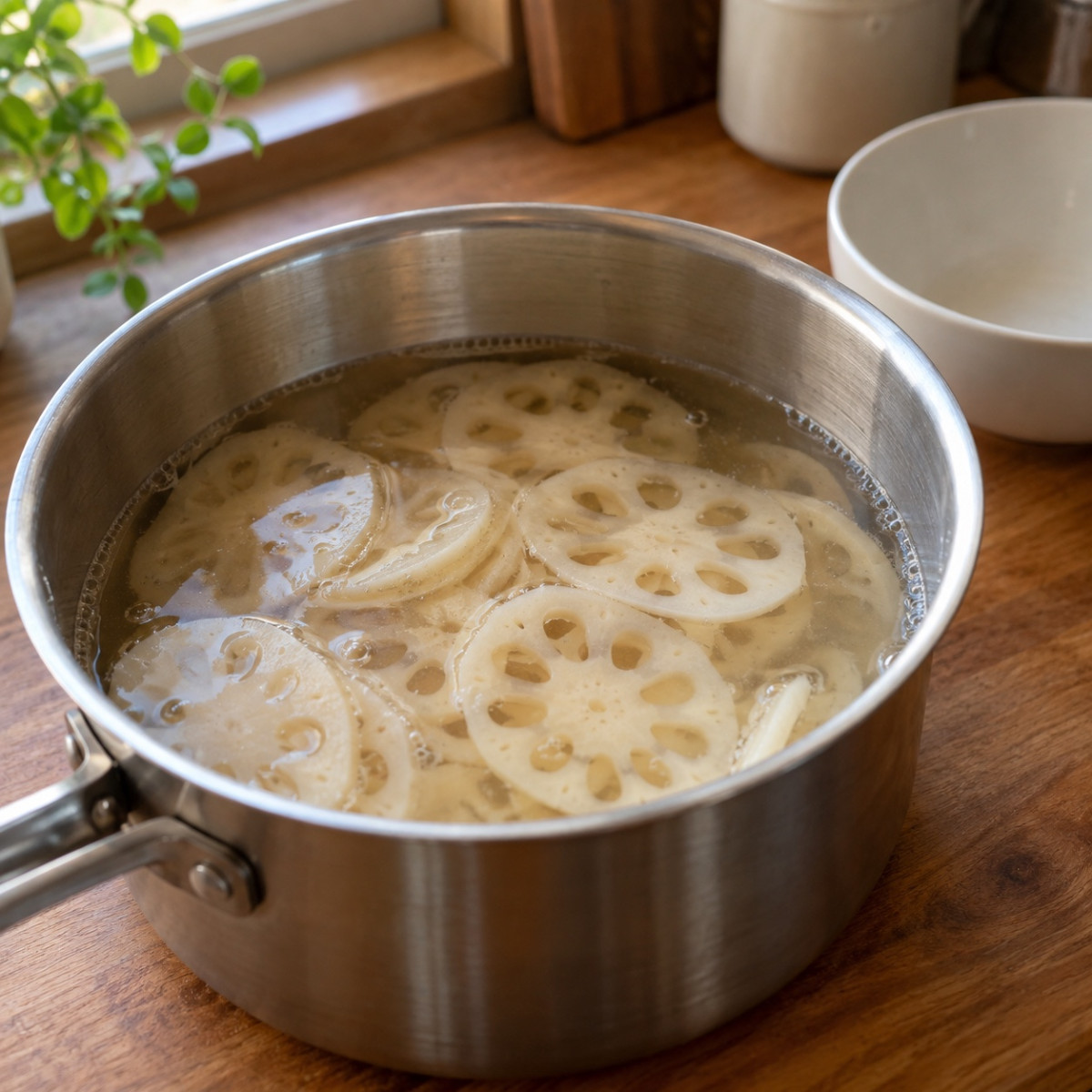 鍋で10分。れんこんと鶏だんごのしょうが風味スープの作り方ステップ3