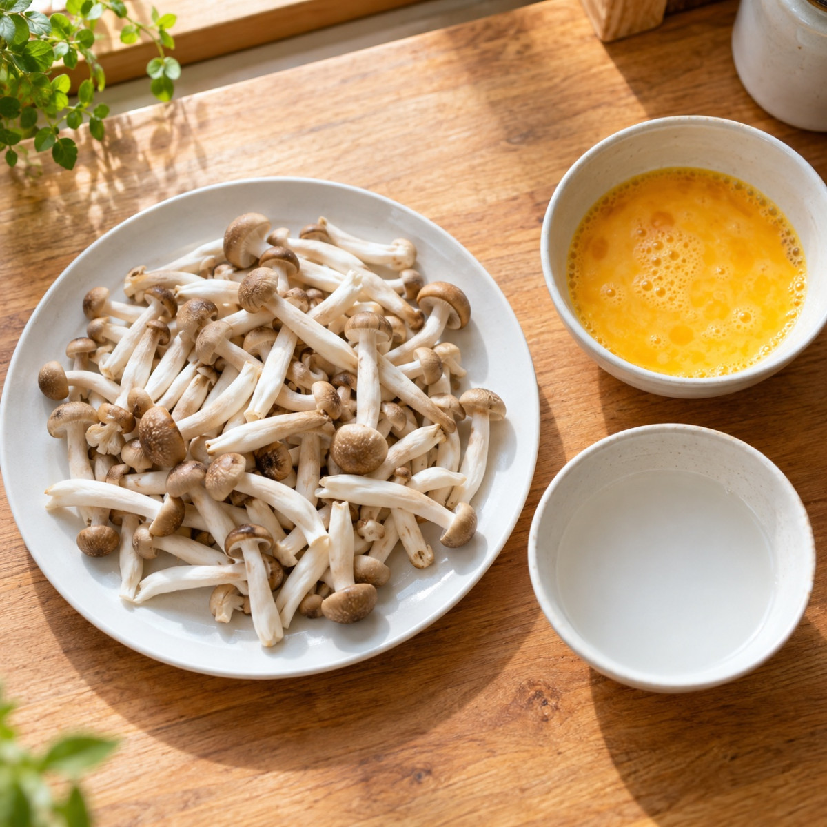 フライパン1つ10分。豚こまときのこの中華あんかけ卵とじの作り方ステップ1