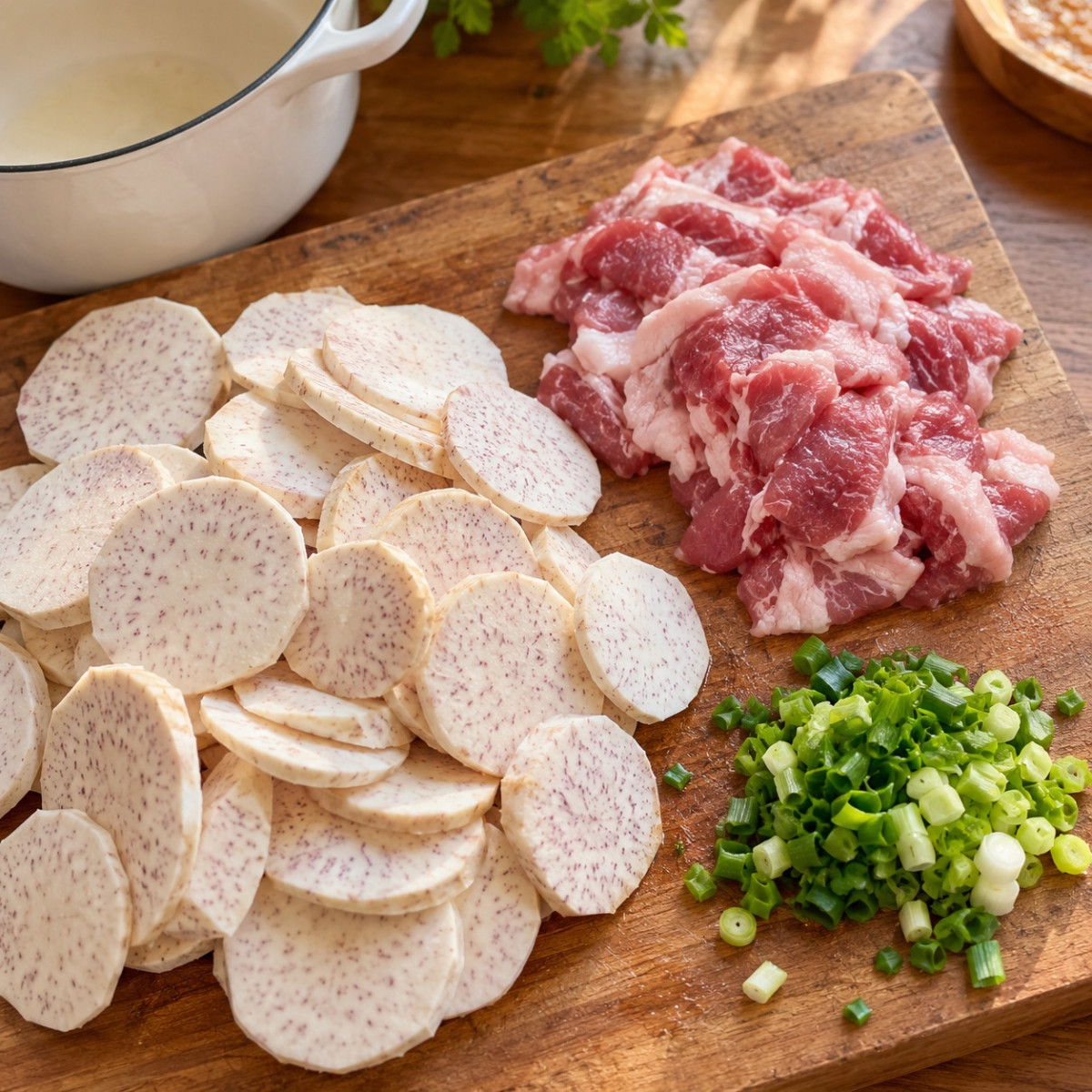 鍋1つ15分。里芋と豚こまの豆乳みそ汁の作り方ステップ1