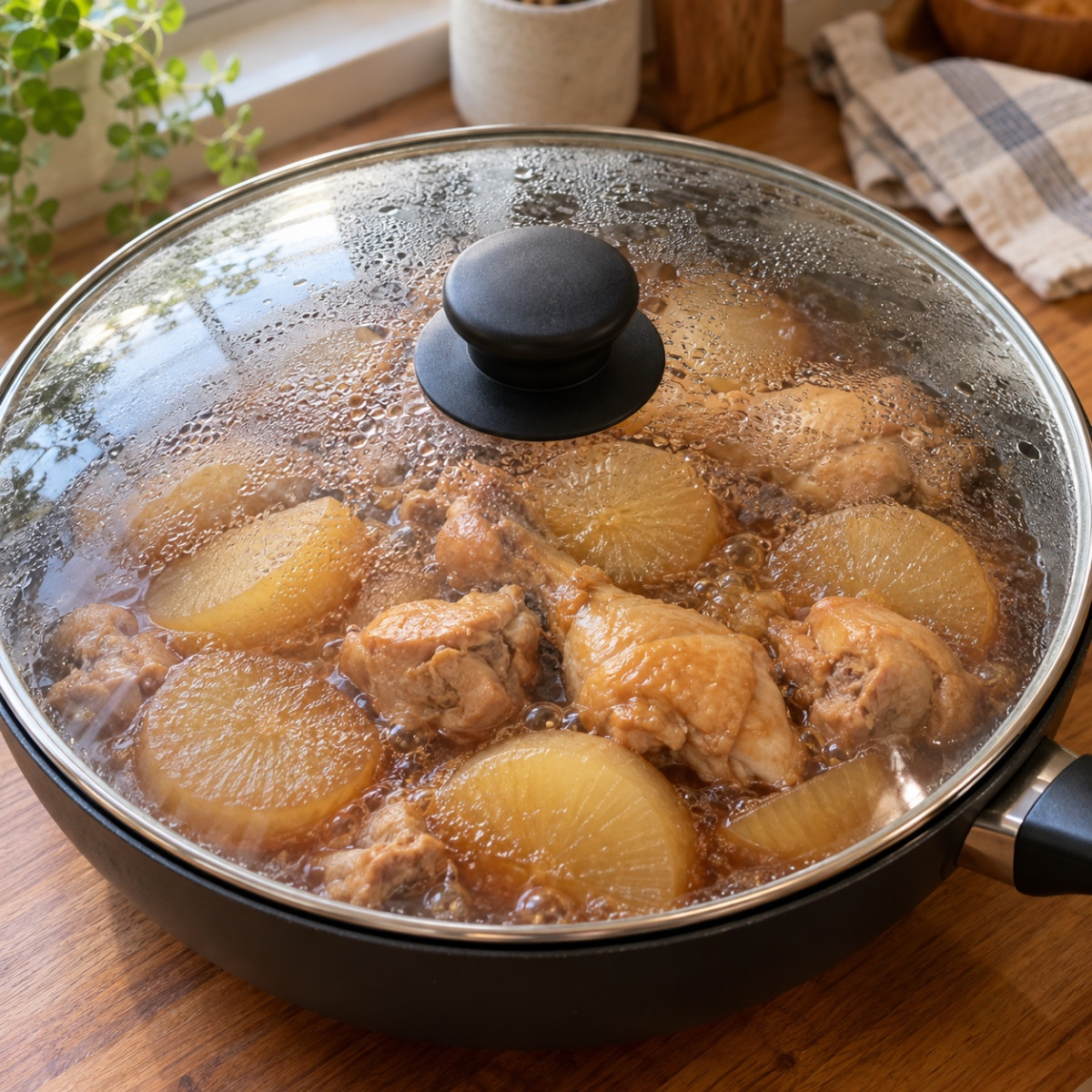 フライパン1つ15分。鶏もも肉と大根のこっくり照り煮の作り方ステップ4