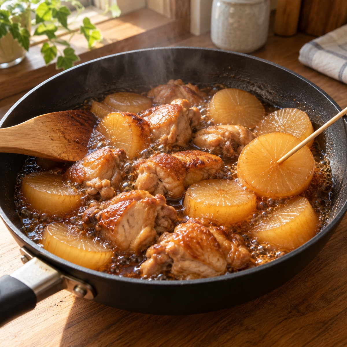 フライパン1つ15分。鶏もも肉と大根のこっくり照り煮の作り方ステップ5