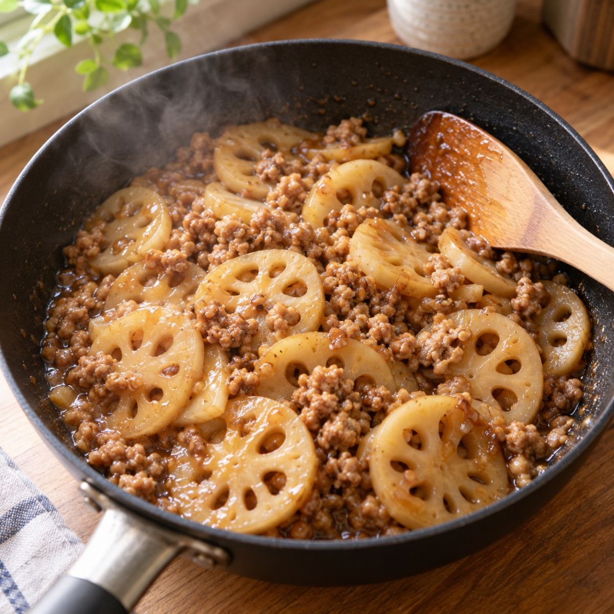 フライパン1つ10分。れんこんと豚ひき肉の甘酢あんかけの作り方ステップ4