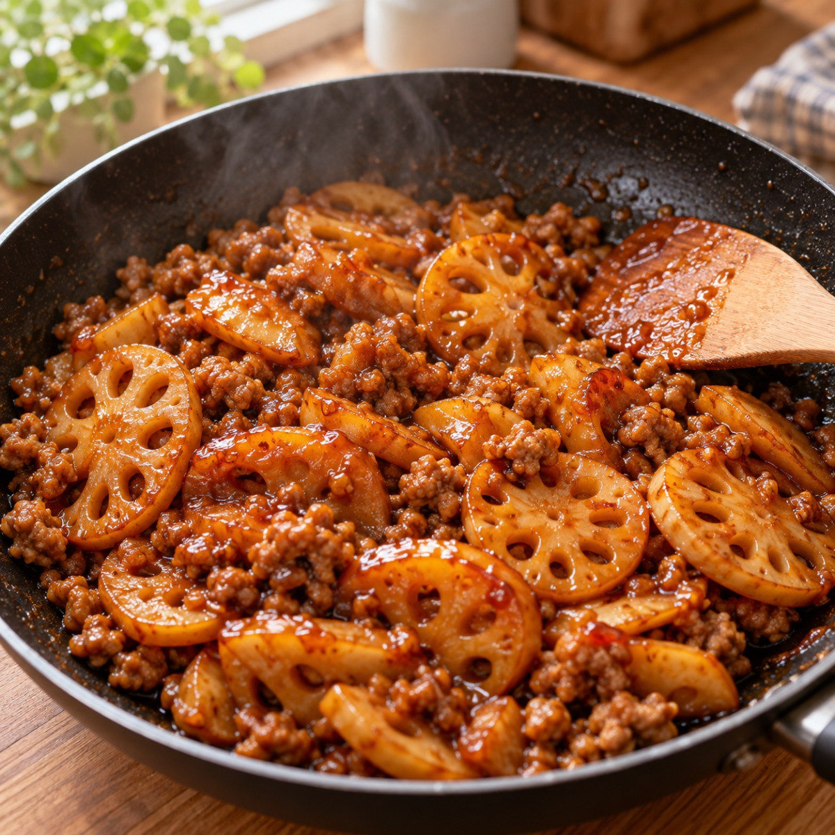 フライパン1つ10分。れんこんと豚ひき肉の甘酢あんかけの作り方ステップ5