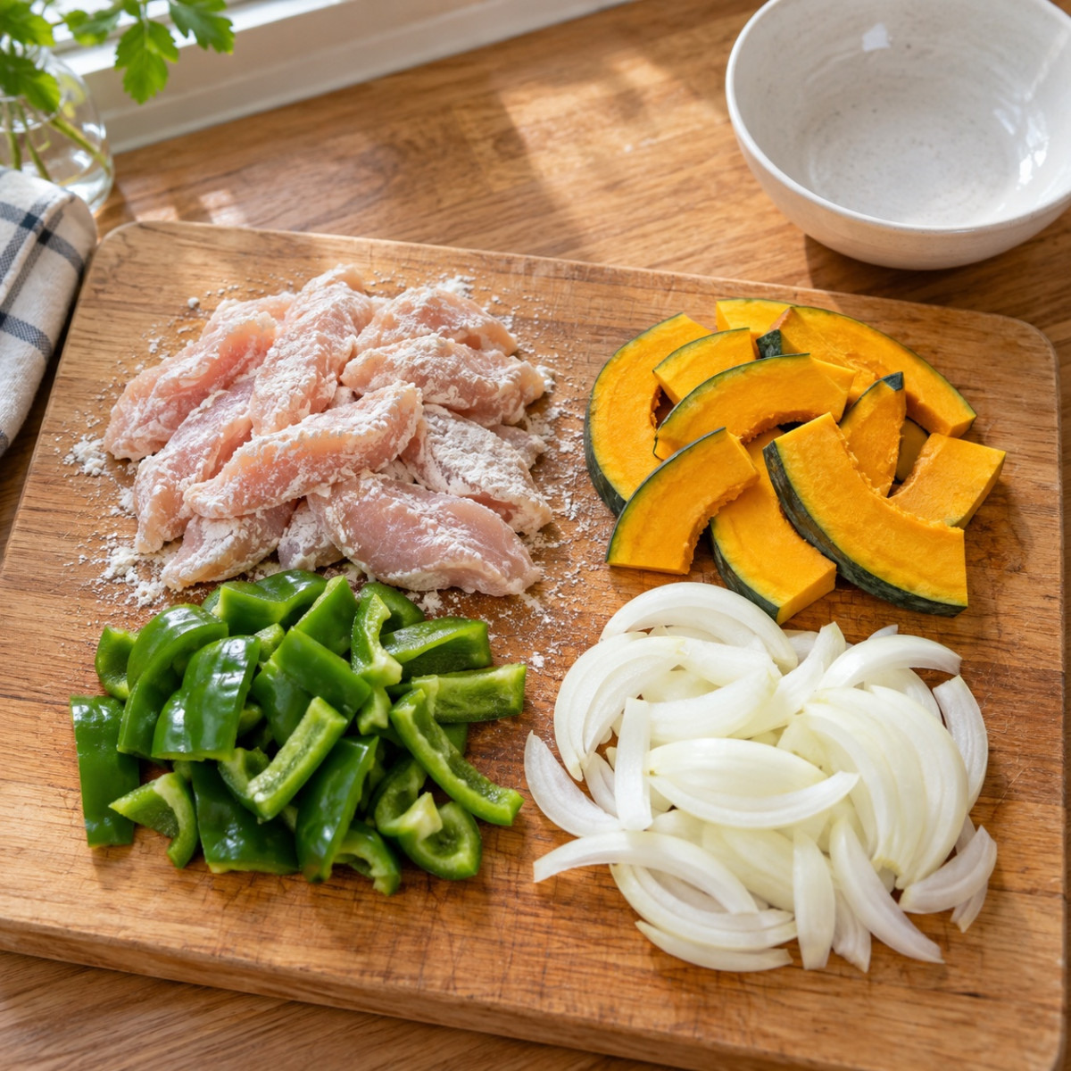 フライパン1つ15分。鶏むね肉とかぼちゃのグリーンカレー風炒めの作り方ステップ1
