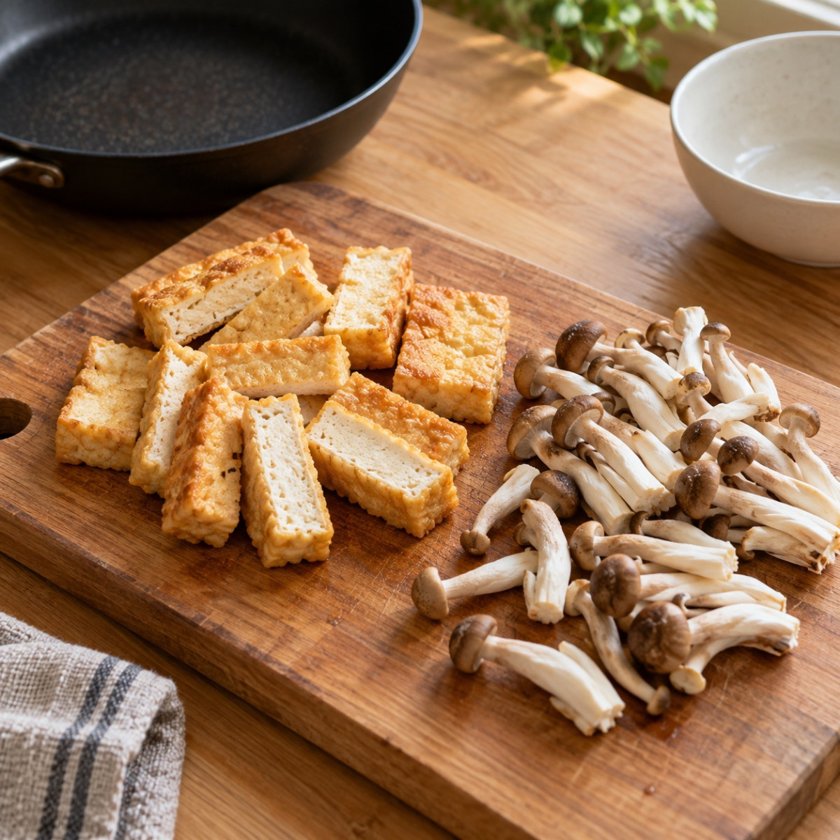 フライパン1つ10分。厚揚げとしめじのねぎ味噌焼きの作り方ステップ2