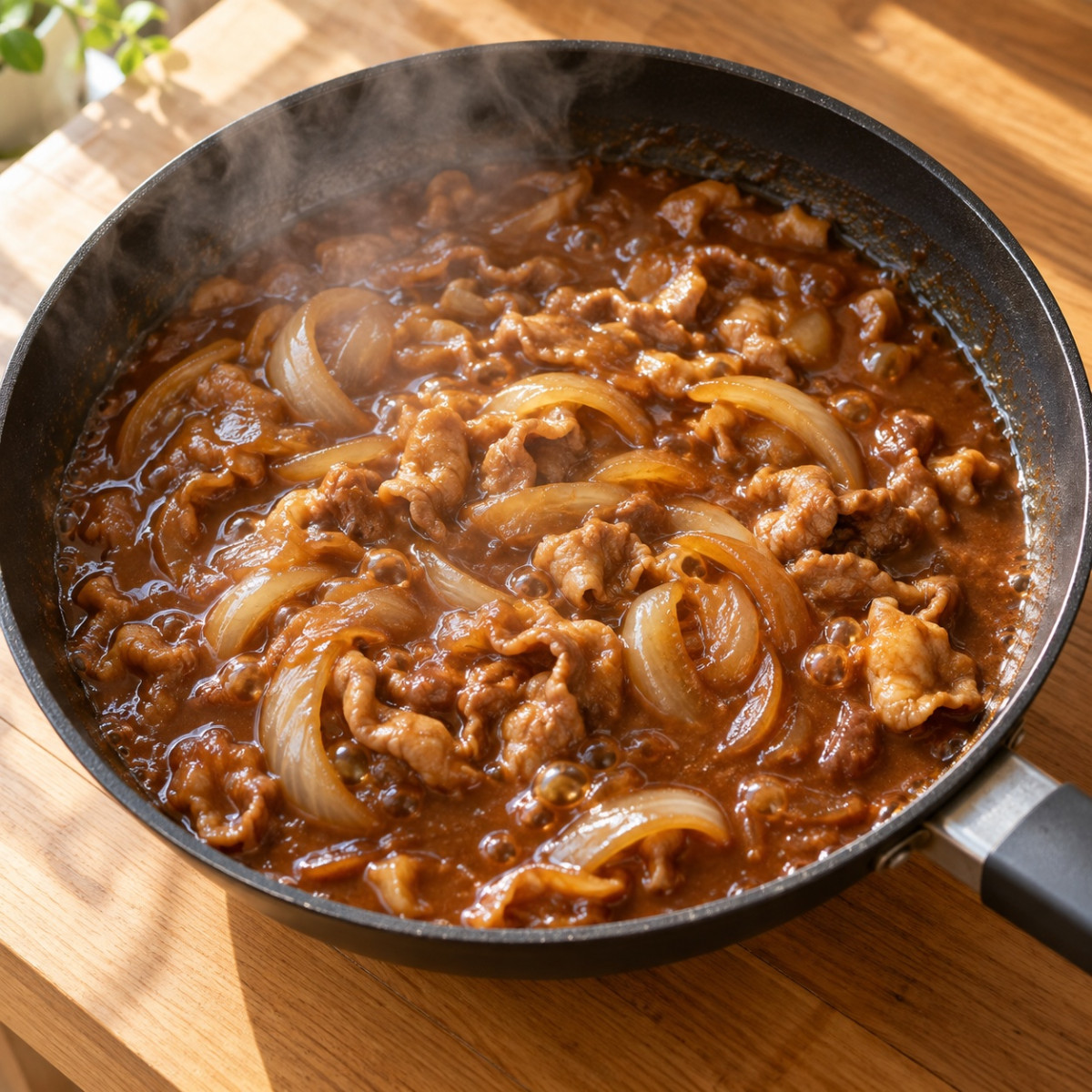 フライパン1つ10分。豚こまと玉ねぎのハヤシ風炒め煮の作り方ステップ4