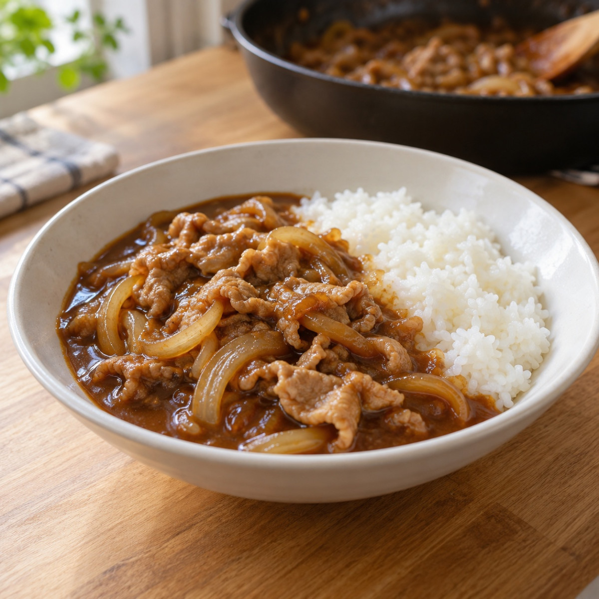 フライパン1つ10分。豚こまと玉ねぎのハヤシ風炒め煮の作り方ステップ5