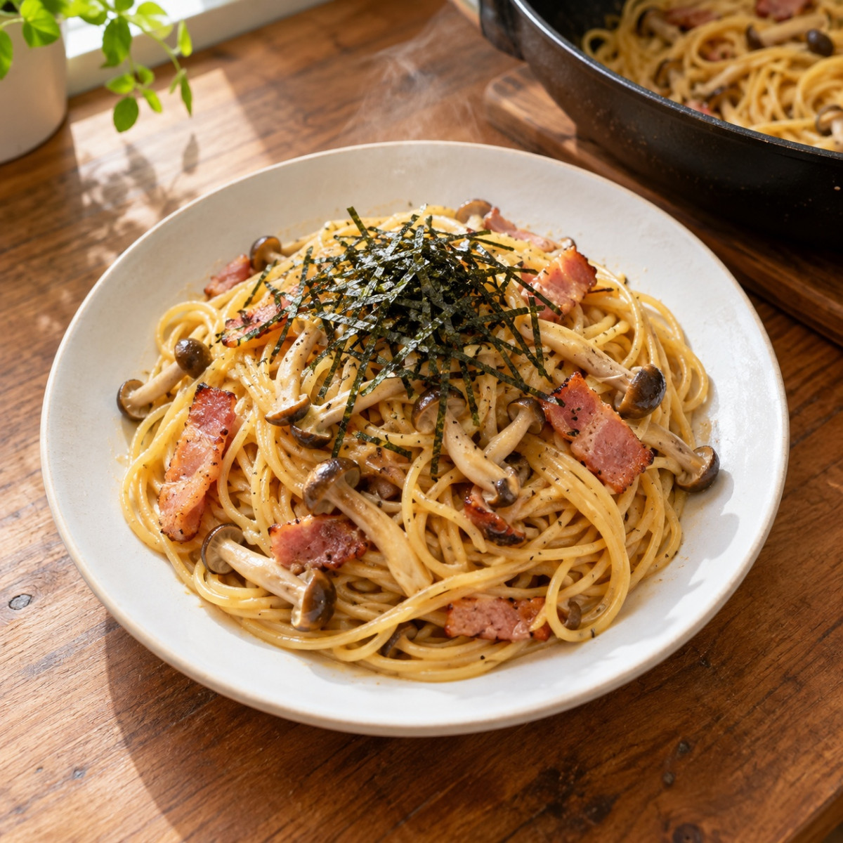 フライパン1つ15分。しめじとベーコンの和風バターパスタの作り方ステップ6