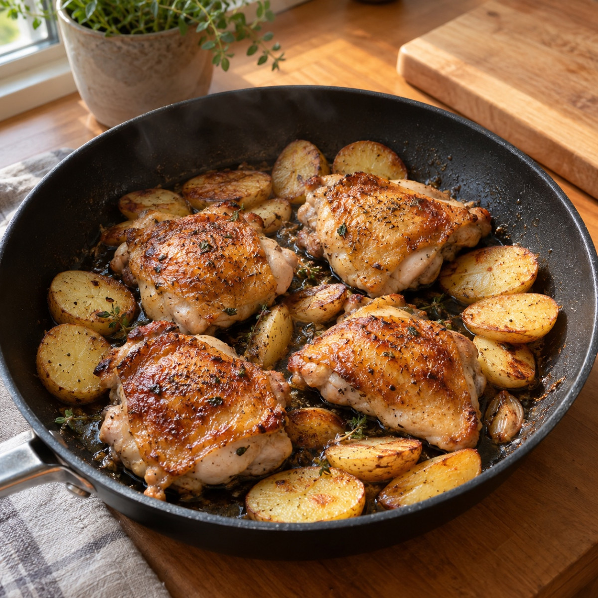 フライパン1つ15分。鶏もも肉とじゃがいものバターポン酢ソテーの作り方ステップ2