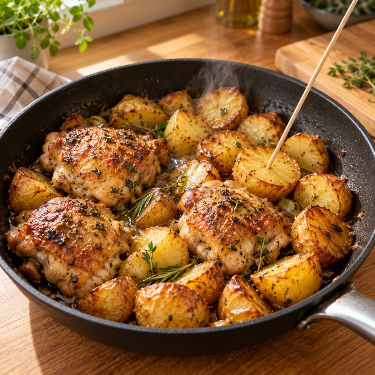 フライパン1つ15分。鶏もも肉とじゃがいものバターポン酢ソテーの作り方ステップ4