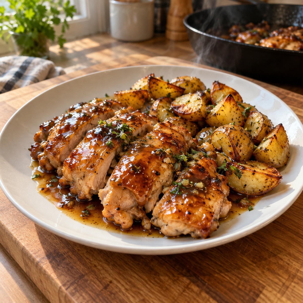 フライパン1つ15分。鶏もも肉とじゃがいものバターポン酢ソテーの作り方ステップ6