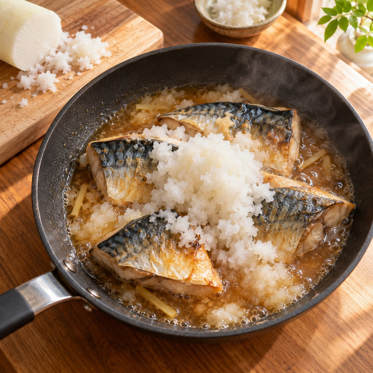 フライパン1つ10分。さば缶と大根おろしのみぞれ煮の作り方ステップ4