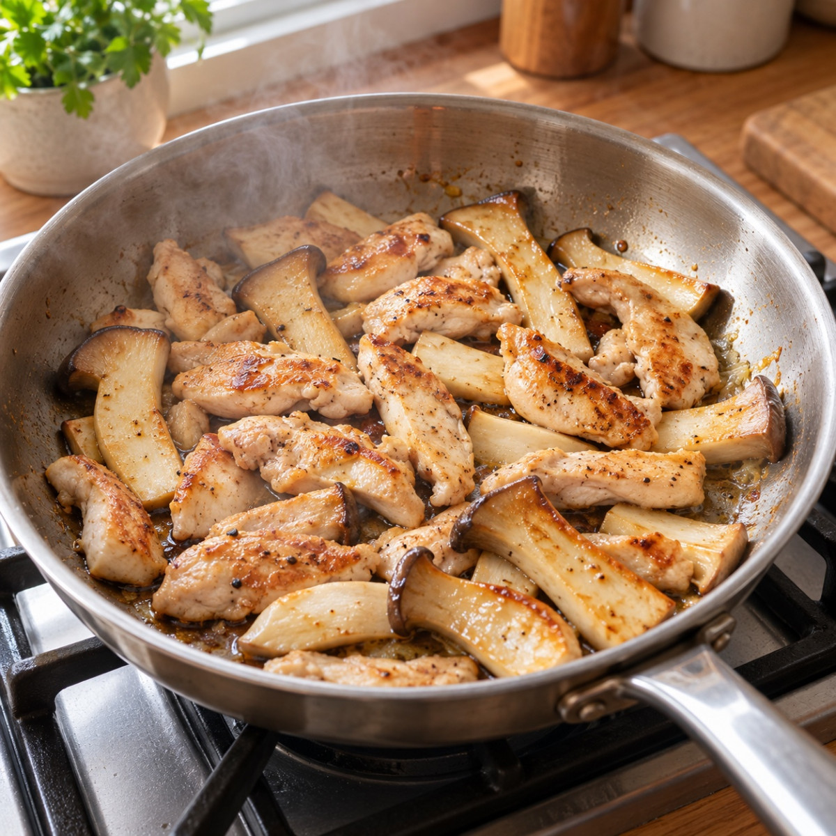 フライパン1つ10分。鶏むね肉とエリンギのバジル風味ナンプラー炒めの作り方ステップ4