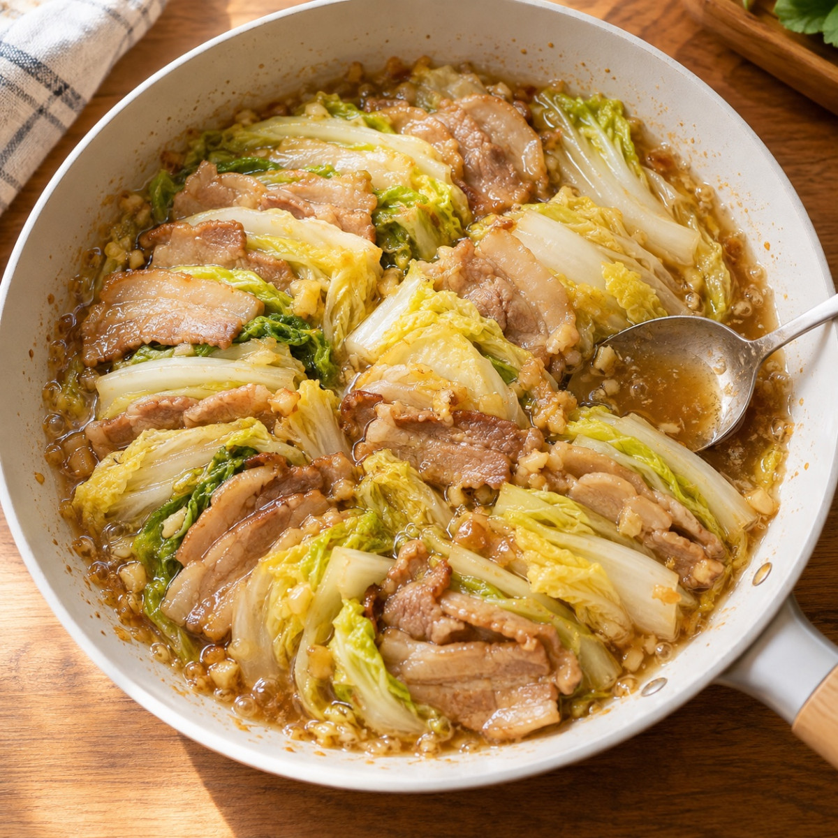 フライパン1つ15分。豚バラと白菜のミルフィーユ風とろみ煮の作り方ステップ4