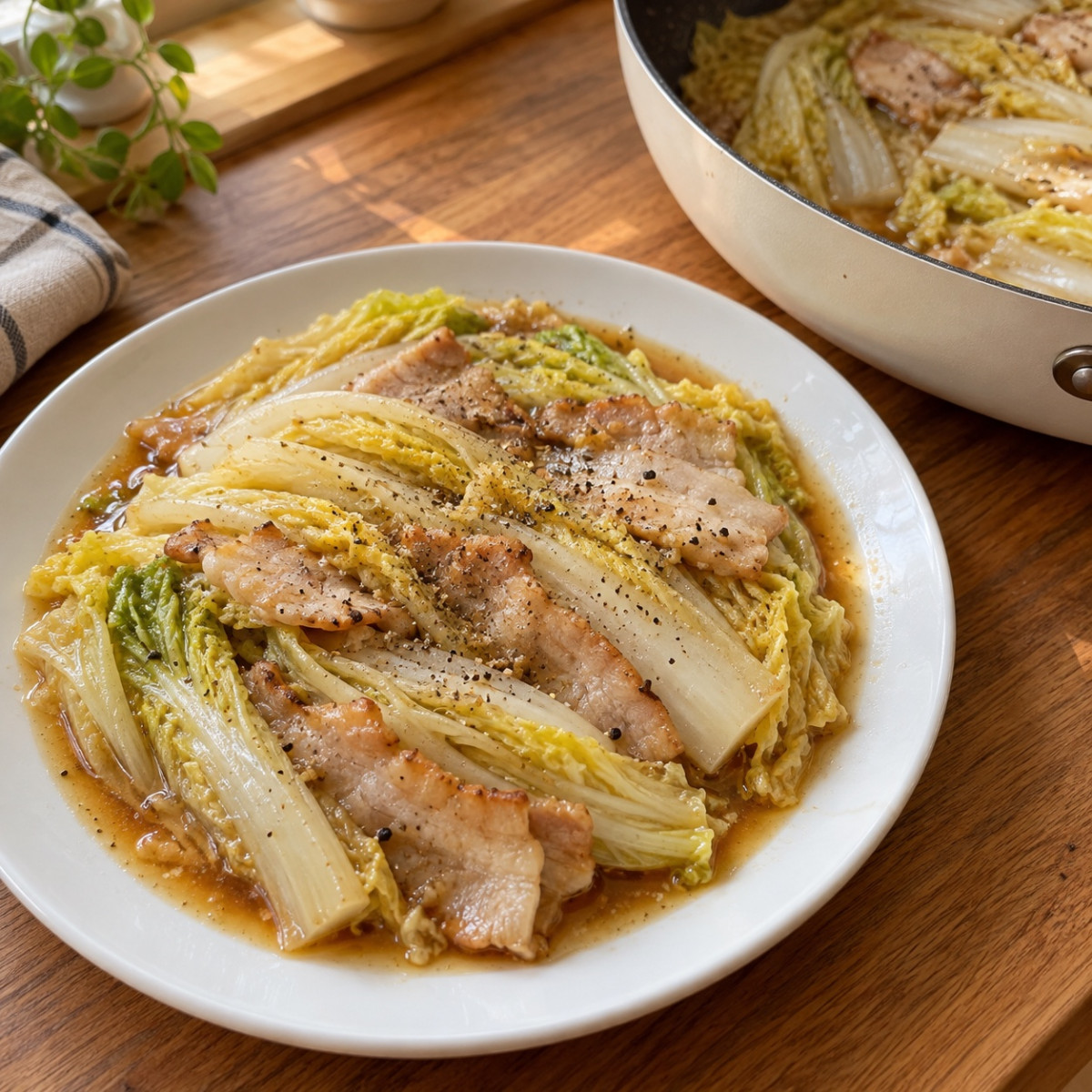 フライパン1つ15分。豚バラと白菜のミルフィーユ風とろみ煮の作り方ステップ5