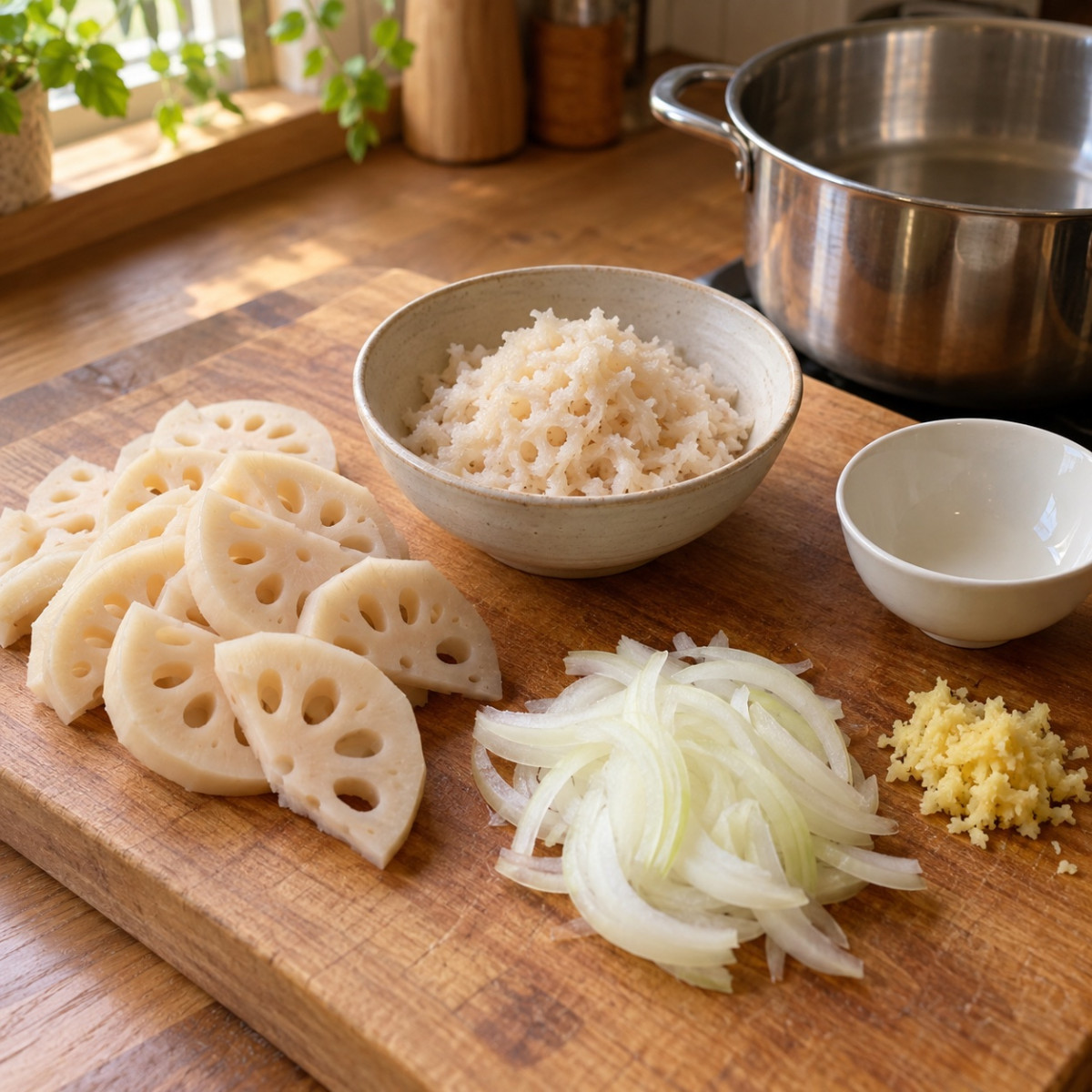 鍋1つ15分。鶏ひき肉とれんこんのごろごろ塩麹スープの作り方ステップ1