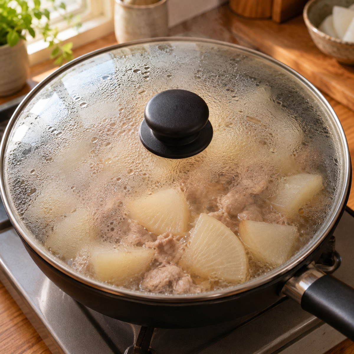フライパン1つ12分。大根と豚こまのこってり中華炒めの作り方ステップ4