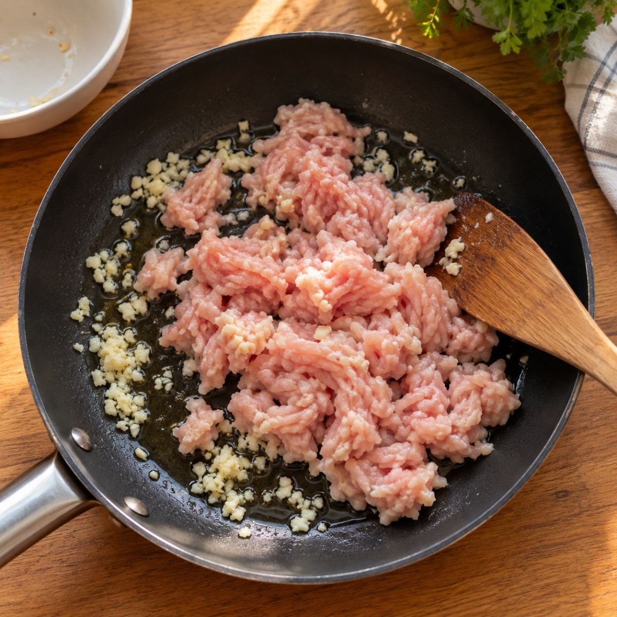 フライパン1つ10分。鶏ひき肉とにらのエスニックそぼろごはんの作り方ステップ2