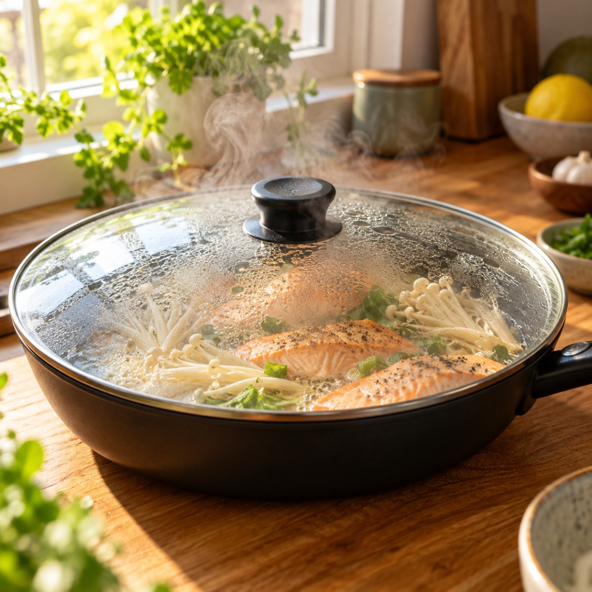 フライパン1つ15分。秋鮭とえのきのバター醤油ホイル風蒸し焼きの作り方ステップ4