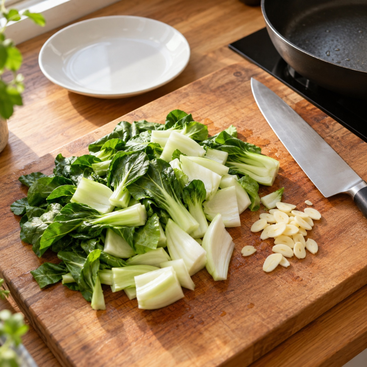 フライパン1つ10分。ちんげん菜と豚こまの塩にんにく炒めの作り方ステップ1