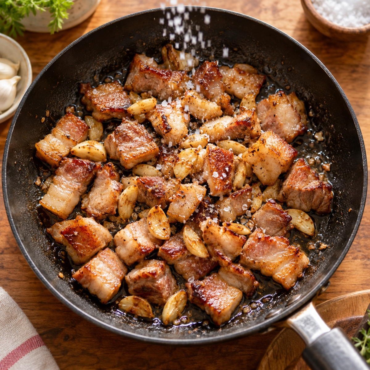 フライパン1つ10分。ちんげん菜と豚こまの塩にんにく炒めの作り方ステップ3