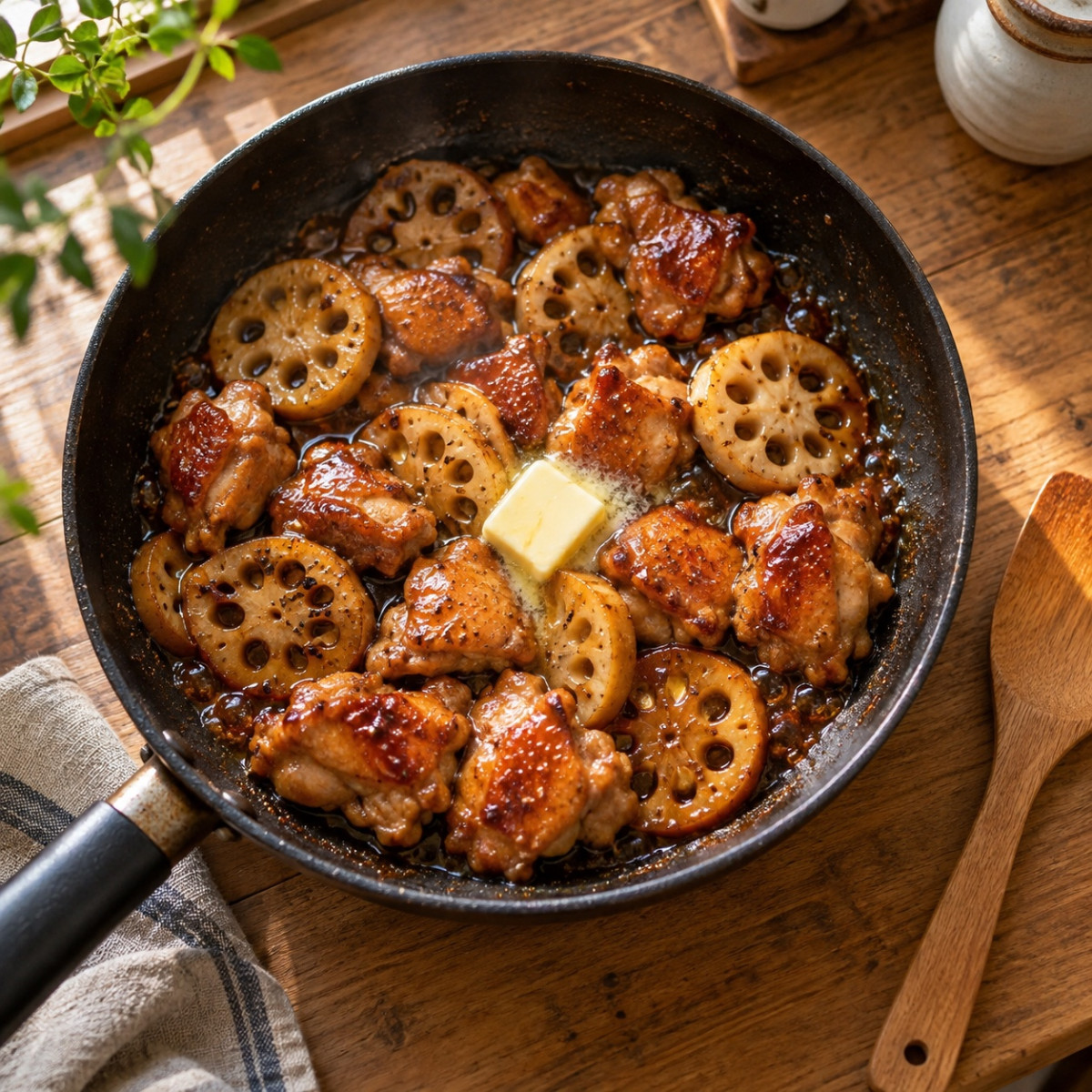 フライパン1つ15分。鶏もも肉とれんこんのデミグラス風煮込みの作り方ステップ5